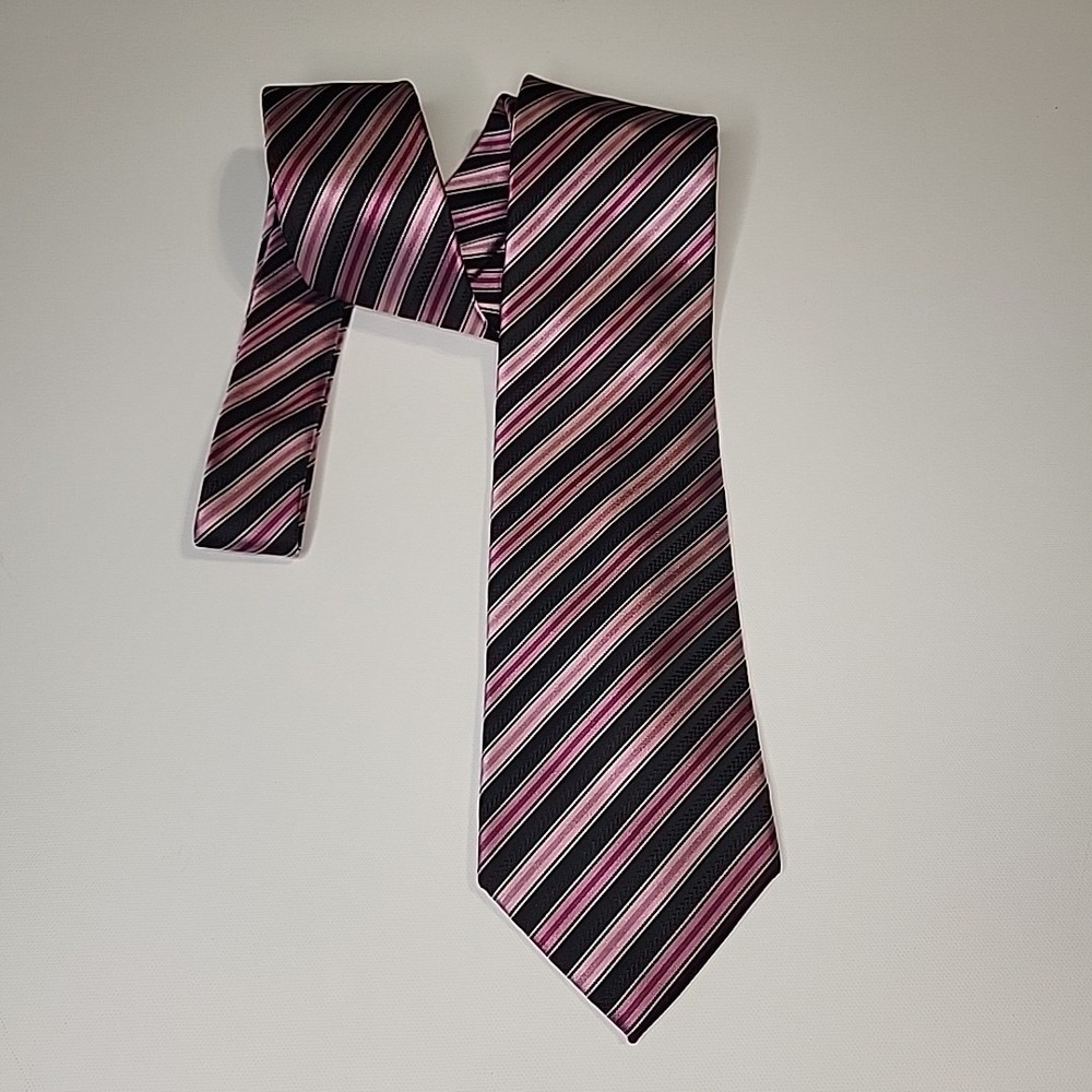 SEAN JOHN Men's Black & Pink Stripe 100% Silk Neck Tie